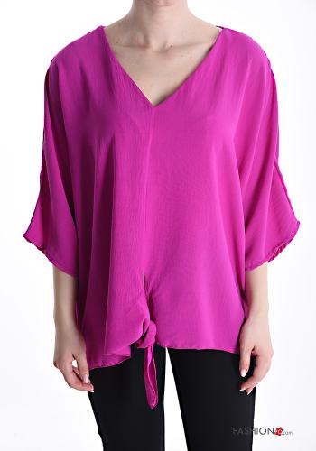 Blouse with knot 3/4 sleeve with v-neck