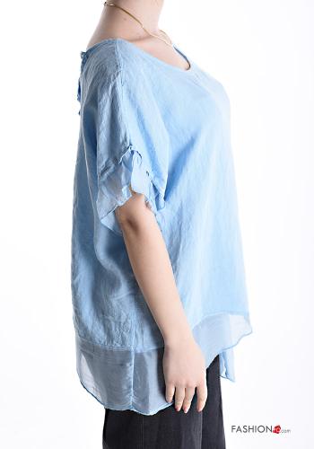 Blouse en Soie à dos nu col rond manches courtes avec noeud - ph 3