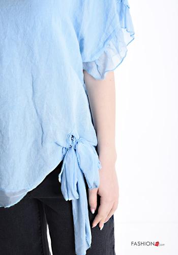 Blouse en Soie à dos nu col rond manches courtes avec noeud - ph 4