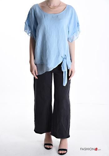Blouse en Soie à dos nu col rond manches courtes avec noeud - ph 5