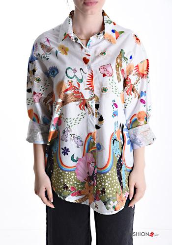 Camisa de Algodón manga larga con cuello Estampado mixto con botones