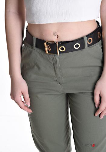 Hose aus Baumwolle mit Gürtel mit Reißverschluss mit Taschen - ph 4