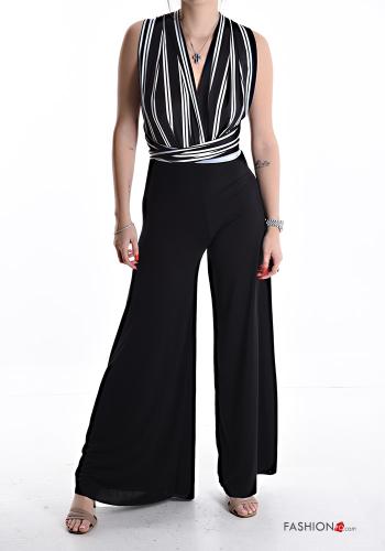Jumpsuit scollato sulla schiena a zampa vita alta Fantasia righe con nodo scollo profondo - ph 1