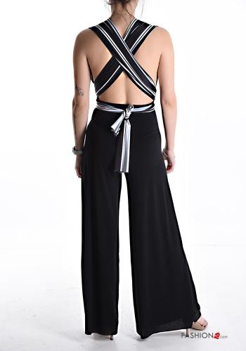 Jumpsuit scollato sulla schiena a zampa vita alta Fantasia righe con nodo scollo profondo - ph 2
