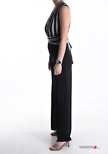 Jumpsuit scollato sulla schiena a zampa vita alta Fantasia righe con nodo scollo profondo - ph 3