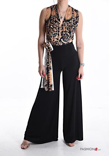 flared backless high waist Jumpsuit with knot plunging neckline - ph 1