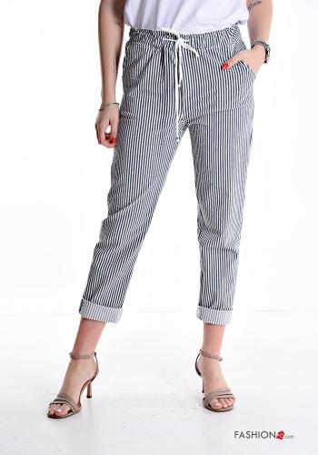 Streifenmuster Hose mit Taschen mit kordelzug - ph 1