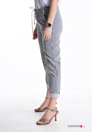 Streifenmuster Hose mit Taschen mit kordelzug - ph 3