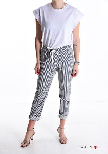 Streifenmuster Hose mit Taschen mit kordelzug - ph 5