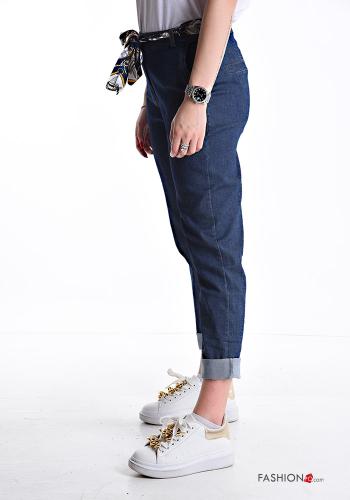 Cotton Trousers with pockets with fabric belt with zip - ph 3