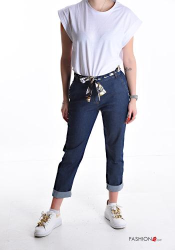 Cotton Trousers with pockets with fabric belt with zip - ph 5