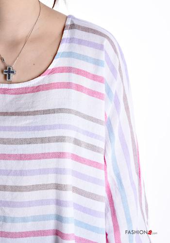 Blouse en Lin col rond Imprimé à rayures manches à trois-quarts - ph 4