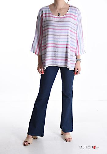 Blouse en Lin col rond Imprimé à rayures manches à trois-quarts - ph 5