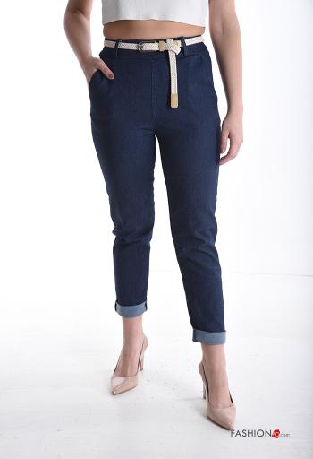Pantalon en Coton taille haute skinny avec ceinture avec élastique