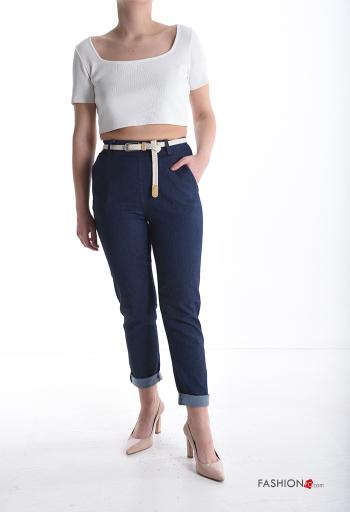 Pantalon en Coton taille haute skinny avec ceinture avec élastique - ph 5