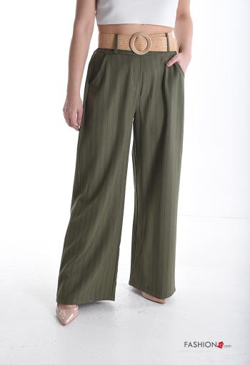Streifenmuster hoher Taille wide leg Hose mit Gürtel mit Taschen - ph 1