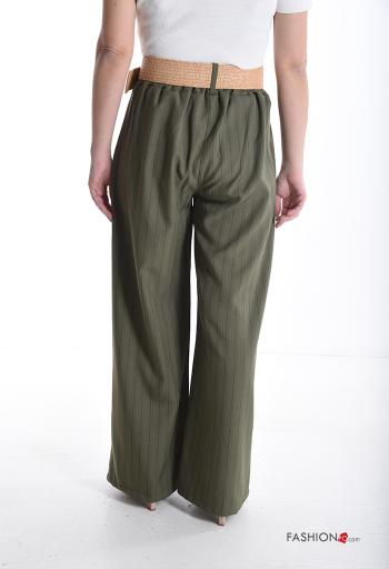 Streifenmuster hoher Taille wide leg Hose mit Gürtel mit Taschen - ph 2