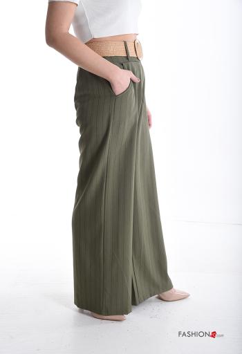 Streifenmuster hoher Taille wide leg Hose mit Gürtel mit Taschen - ph 3