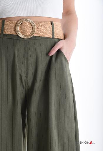 Streifenmuster hoher Taille wide leg Hose mit Gürtel mit Taschen - ph 4