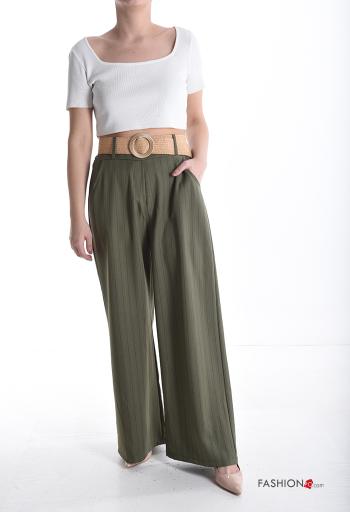 Streifenmuster hoher Taille wide leg Hose mit Gürtel mit Taschen - ph 5