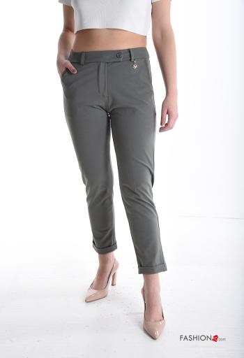 Pantalon en Coton skinny à boutons avec poches