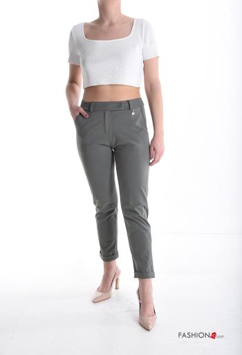 Pantalon en Coton skinny à boutons avec poches - ph 5