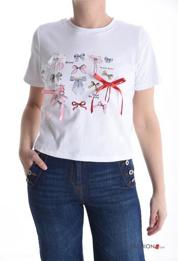 T-shirt en Coton manches courtes col rond avec noeud