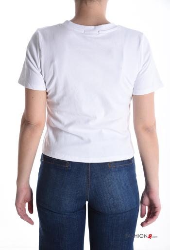 T-shirt en Coton manches courtes col rond avec noeud - ph 2