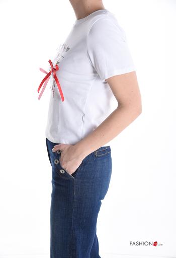 T-shirt en Coton manches courtes col rond avec noeud - ph 3