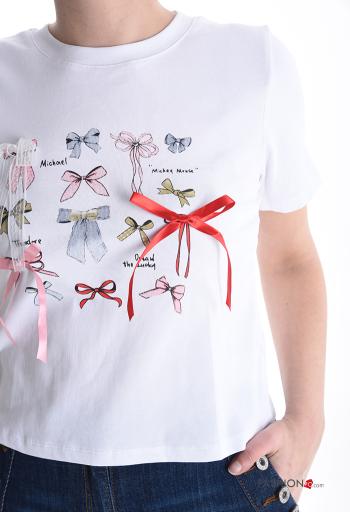 T-shirt en Coton manches courtes col rond avec noeud - ph 4