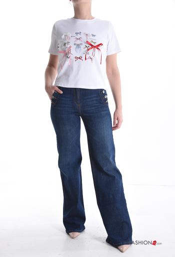 T-shirt en Coton manches courtes col rond avec noeud - ph 5