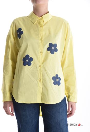 Camicia in Cotone maniche lunghe con colletto Fantasia floreale con bottoni