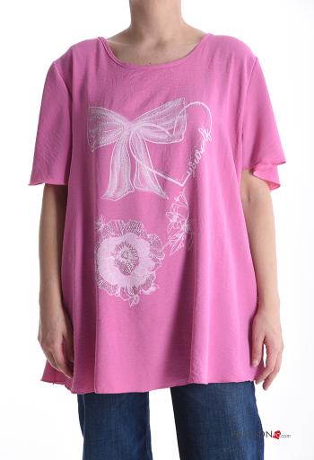 Blusa maniche corte girocollo con strass