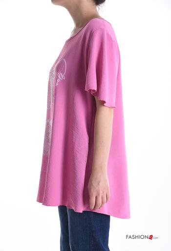 Blusa maniche corte girocollo con strass - ph 3