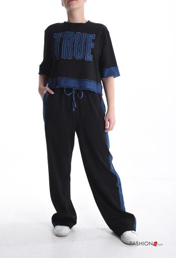 Tuta sportiva in Cotone maniche corte girocollo Fantasia scritta con tasche con elastico