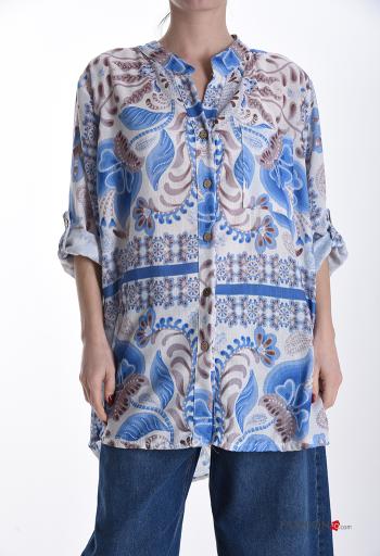 Camicia girocollo Fantasia mista con bottoni maniche a tre quarti - ph 1