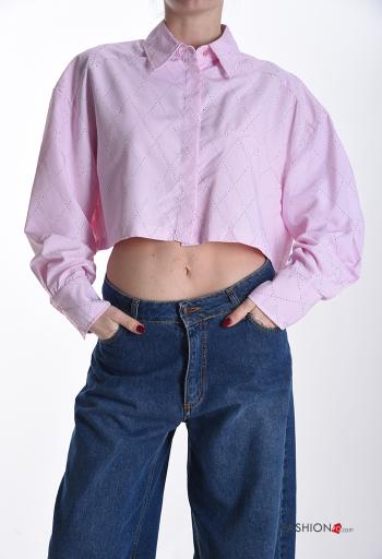 Camicia corto maniche lunghe con colletto con bottoni con strass - ph 1