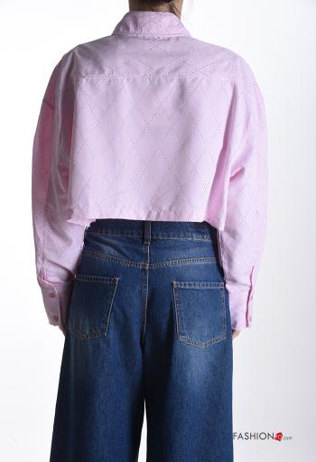 Camicia corto maniche lunghe con colletto con bottoni con strass - ph 2