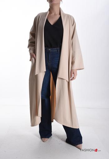 lange ärmel lange Duster-Mantel aus Baumwolle mit Taschen ohne Futter