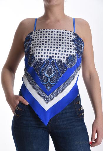 Paisley-print adjustable backless asymmetrical satin Top - ph 1