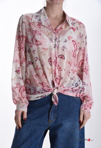 Chemise manches longues lurex à collet Imprimé animal à boutons