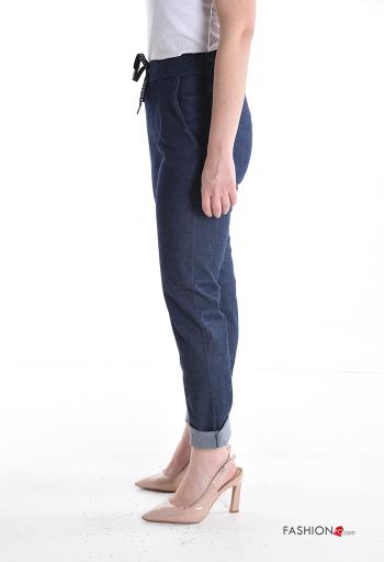 skinny Cotton Trousers with pockets with drawstring - ph 3