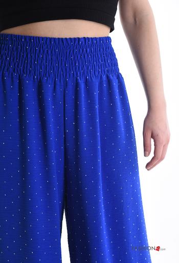 hoher Taille wide leg Hose mit Strasssteinen mit gummizug - ph 4