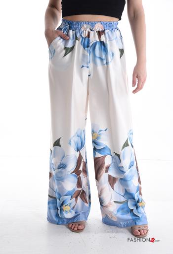 Pantalone wide leg Fantasia floreale con tasche con elastico - ph 1