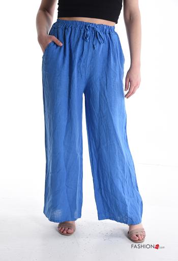 wide leg Hose aus Leinen mit Taschen mit gummizug