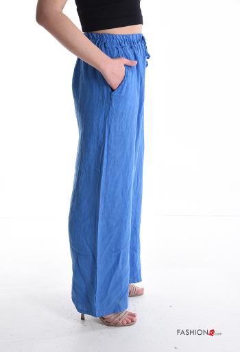 Pantalones de Lino wide leg con bolsillos con elástico - ph 3