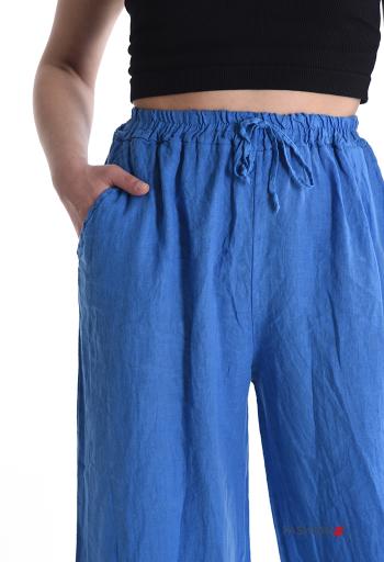 Pantalones de Lino wide leg con bolsillos con elástico - ph 4