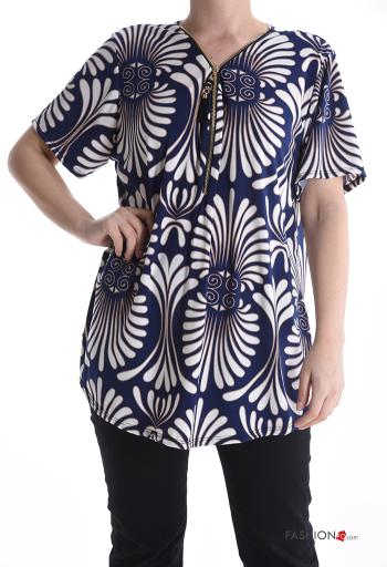 Blusa maniche corte Fantasia astratta con zip - ph 1