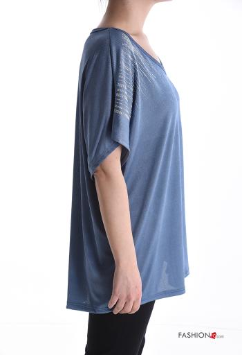 Blusa maniche corte scollo a V con strass - ph 3
