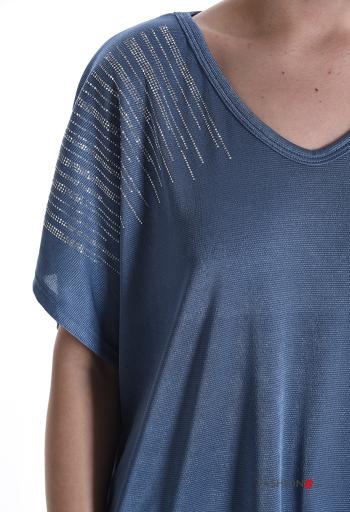 Blusa maniche corte scollo a V con strass - ph 4